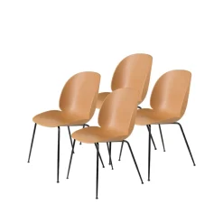 4 Sillas Beetle, Amber brown, patas de acero en negro