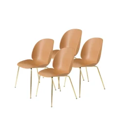 4 Sillas Beetle, Amber brown, patas de latón