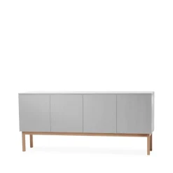 Aparador Beam, Gris claro, base de roble aceitado blanco