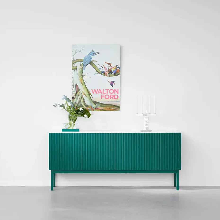 Aparador Beam, Gris claro, base de roble aceitado blanco