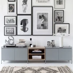 Aparador Molto bajo, Gris/roble, 3 secciones