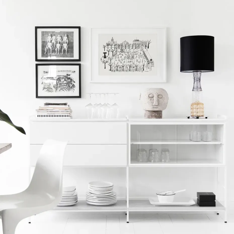 Aparador Molto Medium, Blanco, 2 secciones con vitrina