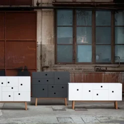 Aparador Peep C1, Slate grey, retro, base de roble