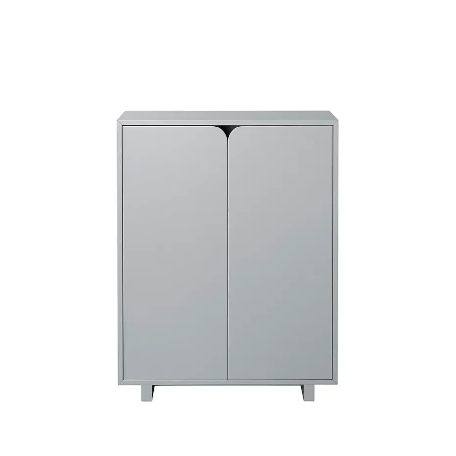 Aparador Vidja, Lacado gris, bajo, puertas cubiertas