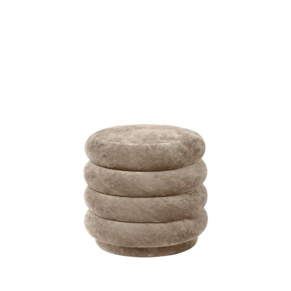 Asiento puf Puff Round, Tela faded velvet 26 beige