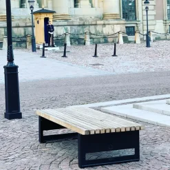 Banco Block, Caoba, ancho, soporte de aluminio en bruto