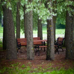 Banco Byarum, Pino barniz marrón, soporte verde