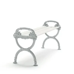 Banco Byarum, Pino lacado blanco, soporte de aluminio en bruto