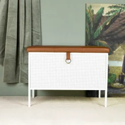 Banco con cajón Frank, Blanco-coñac