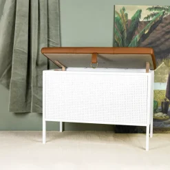 Banco con cajón Frank, Blanco-coñac