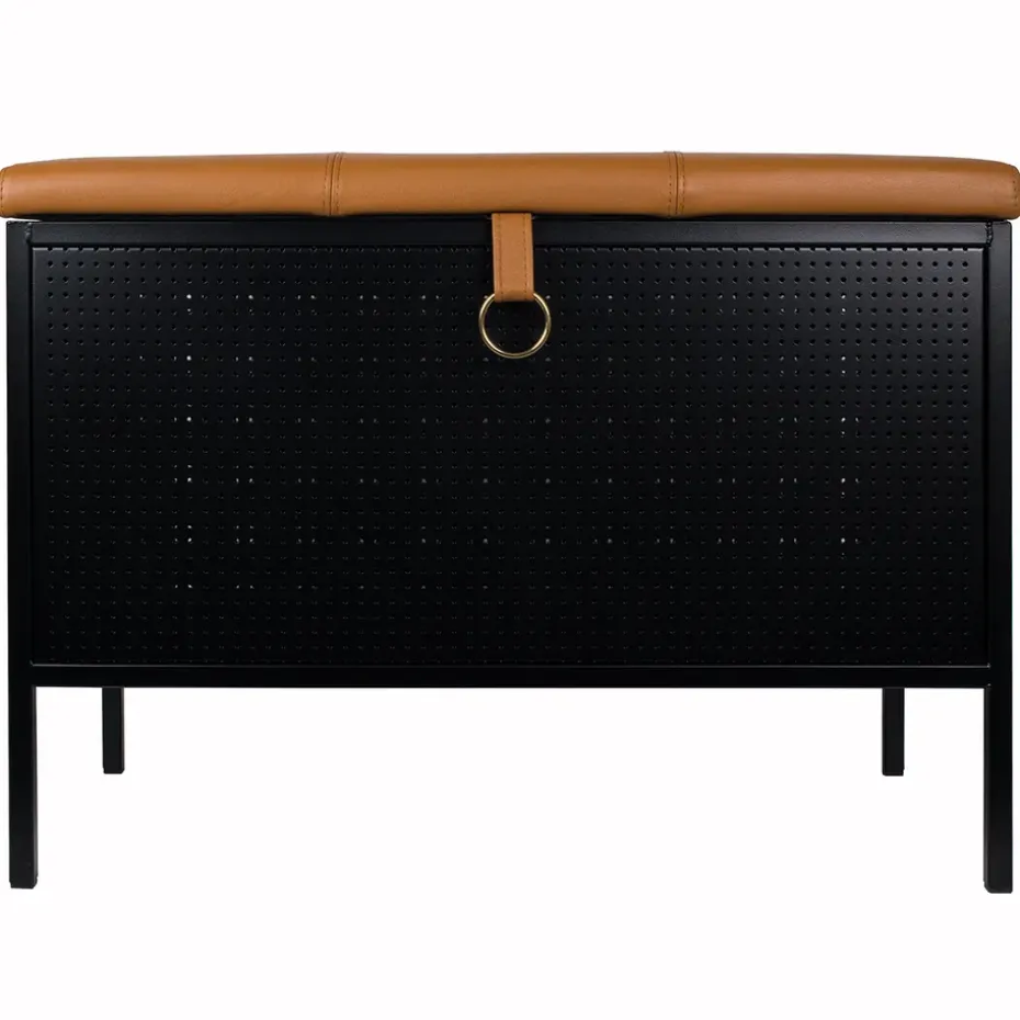 Banco con cajón Frank, Negro-coñac