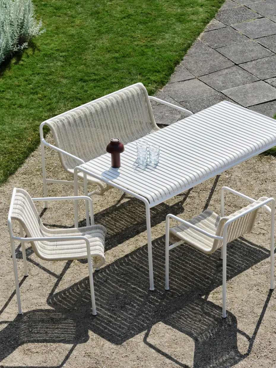 Banco con reposabrazos Palissade Cord Dining, Cream white