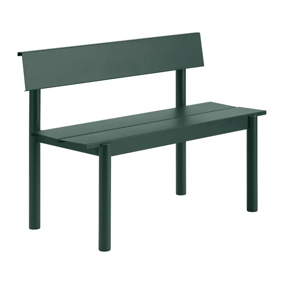 Banco Linear Steel con respaldo, Verde oscuro, 110x34 cm
