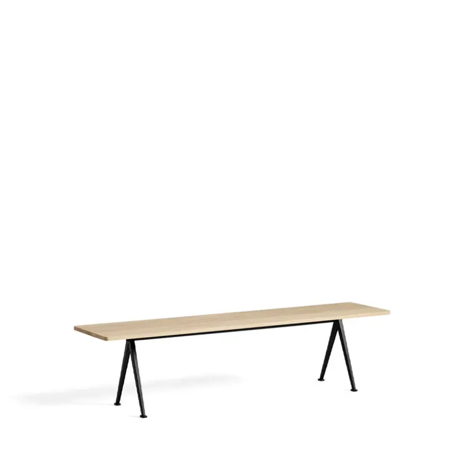 Banco Pyramid, Oak mate lacado-190 cm-estructura de acero negra