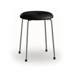 Banco Taburett, Cuero negro, base cromada, 45 cm