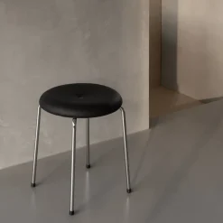 Banco Taburett, Estructura cromada en negro, 45 cm