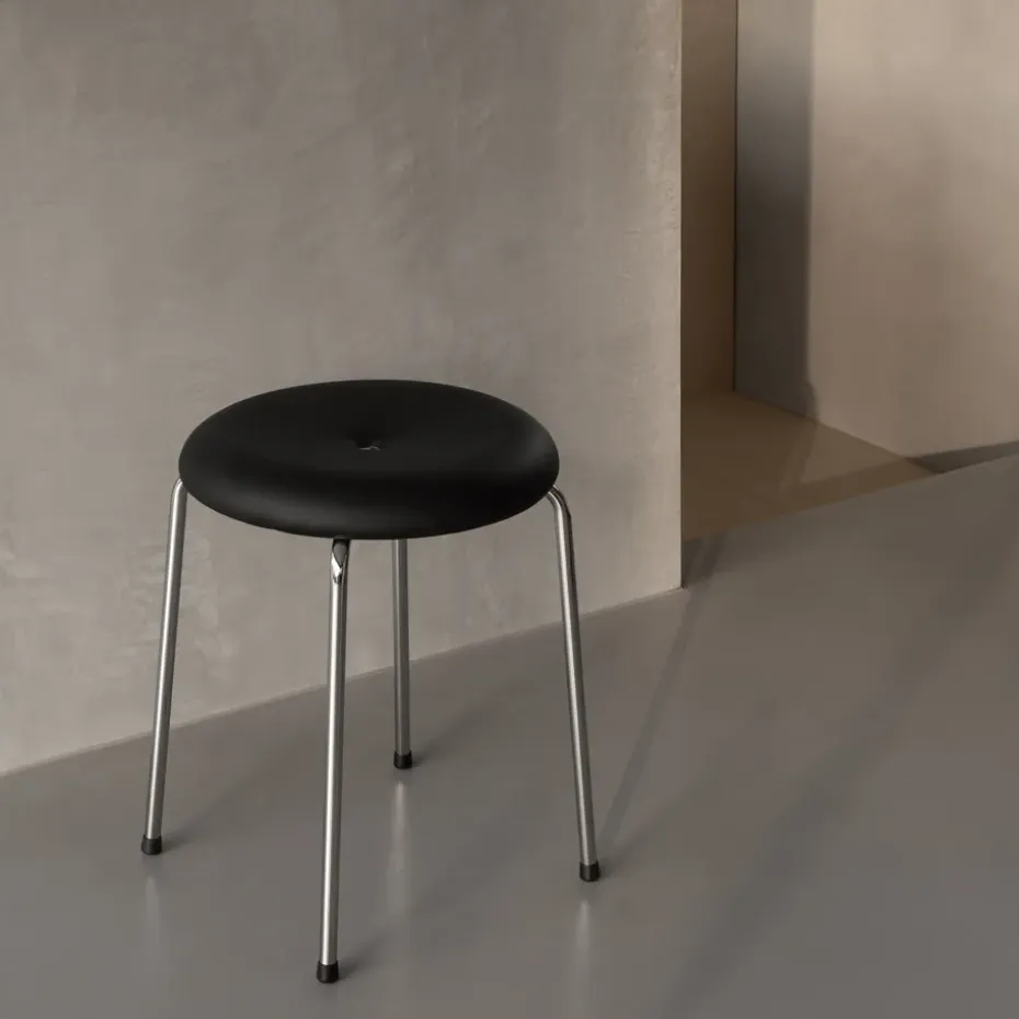 Banco Taburett, Estructura cromada en negro, 45 cm