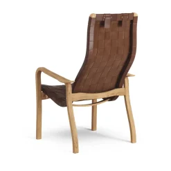 Butaca alto Primo con cojín para cuello roble aceitado, Correa de cuero rojo marrón