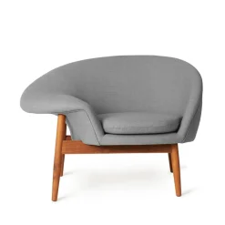 Butaca Fried Egg, Tela tela 134 grey melange, patas de teca aceitadas