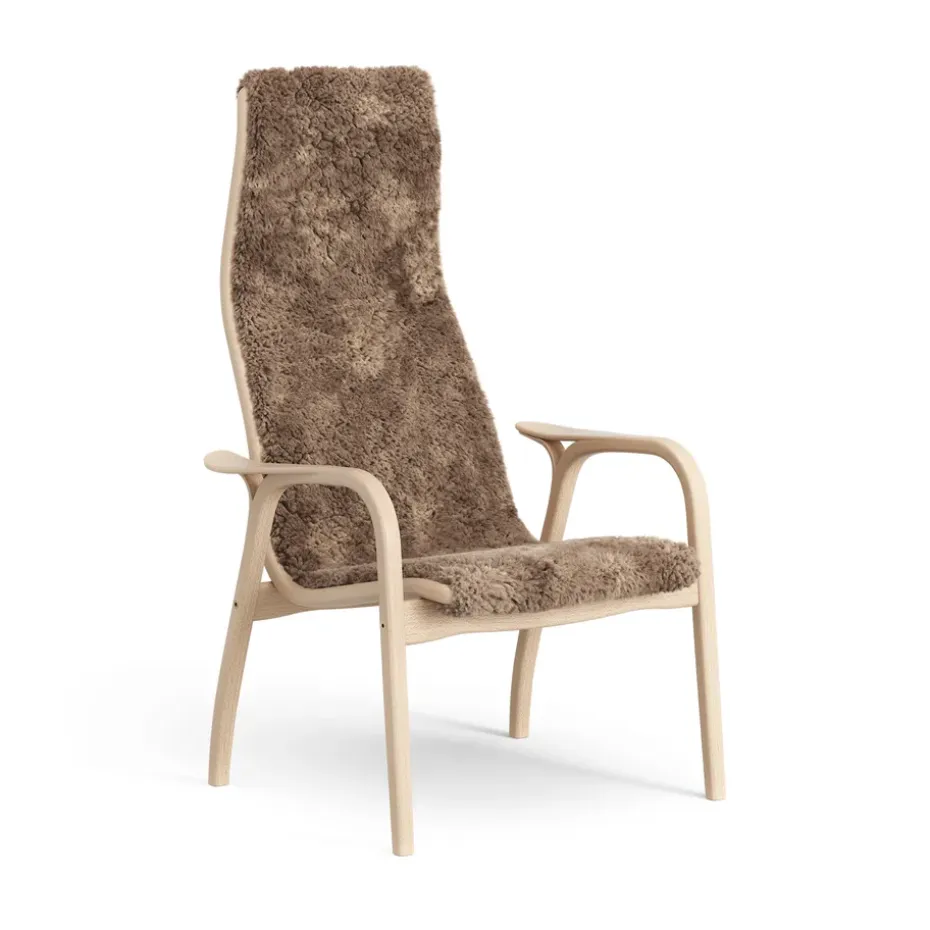 Butaca infantil Lamini haya lacada/piel de oveja, Sahara (marrón turrón)