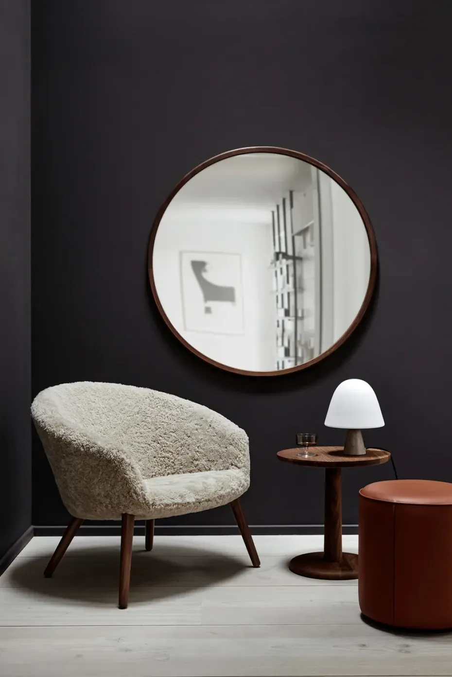 Butaca Lounge Ditzel de piel de oveja, Moonlight - walnut