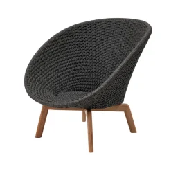 Butaca Lounge Peacock Rope, Dark grey, patas de teca