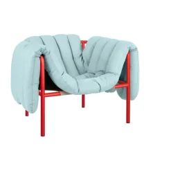 Butaca Lounge Puffy, Light blue leather-traffic red