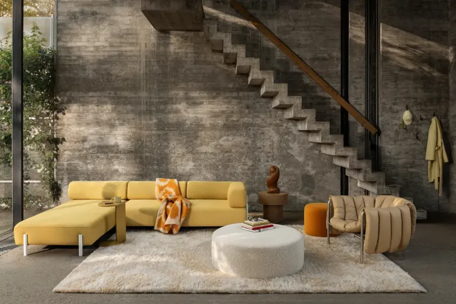 Butaca Lounge Puffy, Light blue leather-traffic red