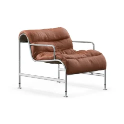 Butaca Sunny con reposabrazos, Piel color cognac con base cromada