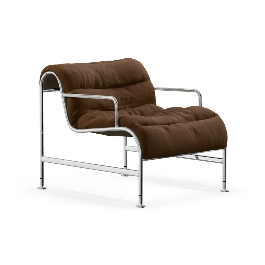 Butaca Sunny con reposabrazos, Vidar marrón-cromado soporte