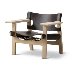 Butaca The Spanish Chair, Cuero marrón oscuro-roble enjabonado