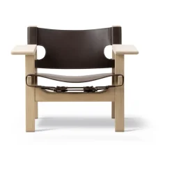 Butaca The Spanish Chair, Cuero marrón oscuro-roble enjabonado