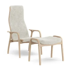 Butaca y reposapiés Lamino haya lacada/piel de oveja, Offwhite (blanco)