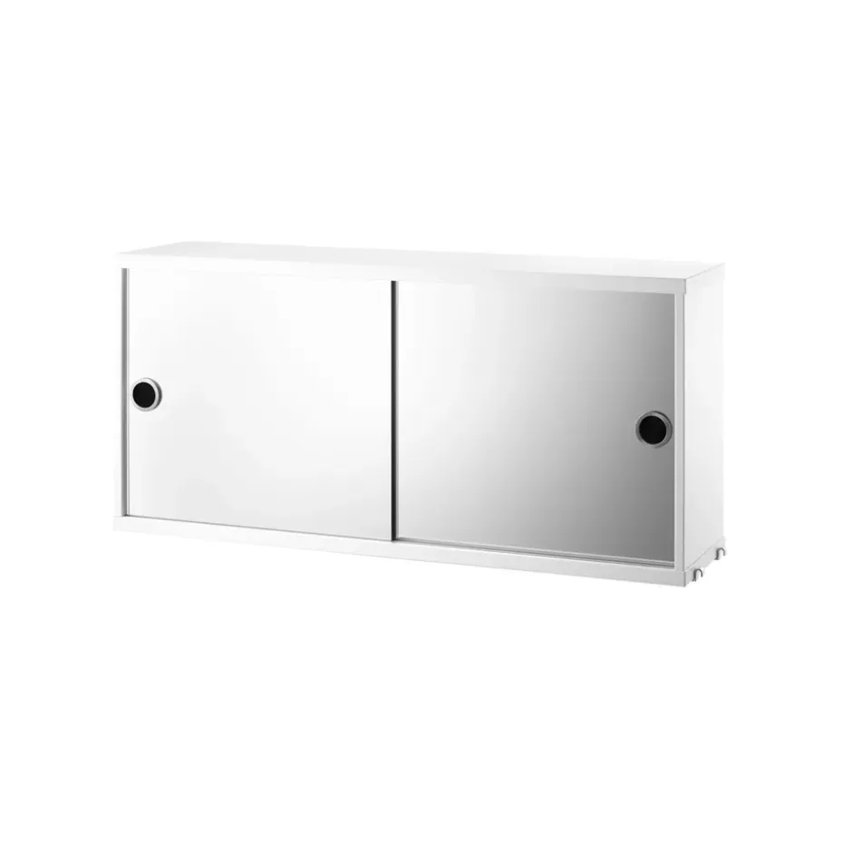 Cabinet con puertas correderas String, Blanco, puertas correderas de espejo, 78x20 cm
