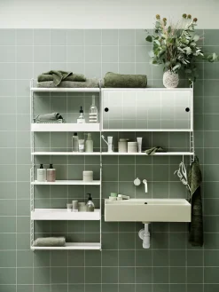 Cabinet con puertas correderas String, Blanco, puertas correderas de espejo, 78x20 cm