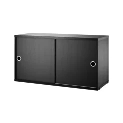 Cabinet con puertas correderas String, Fresno teñido de negro, 78x30 cm