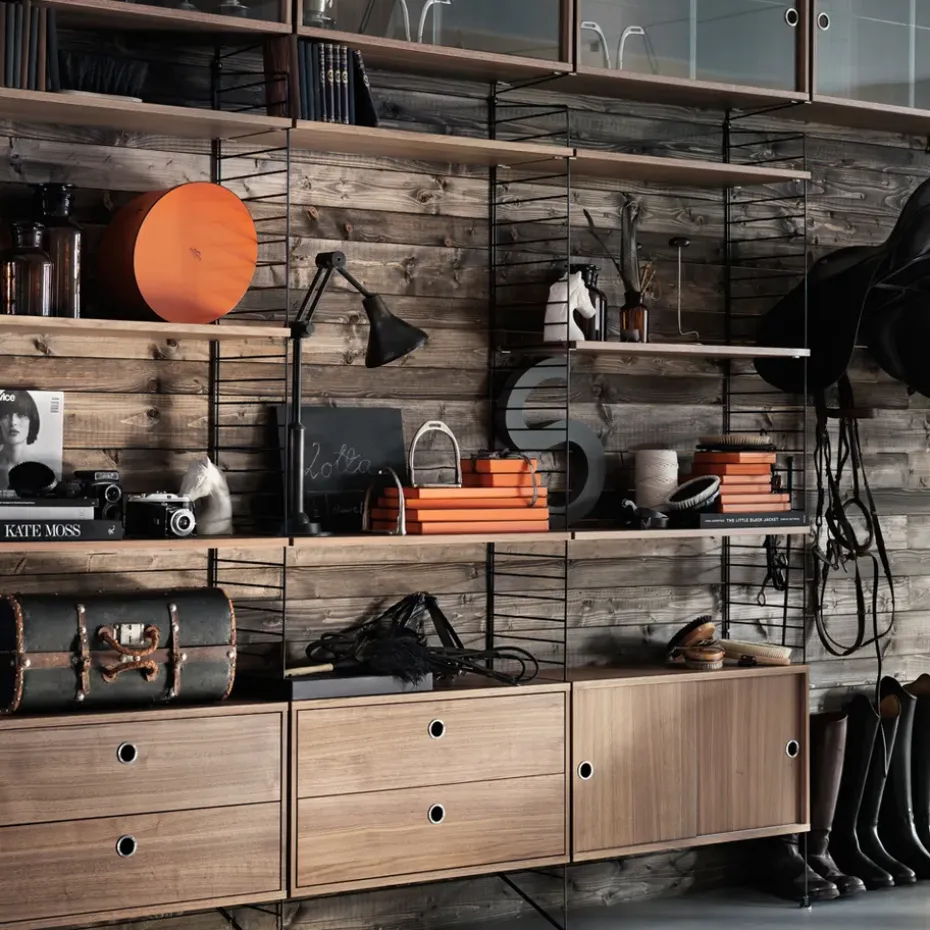 Cabinet con puertas correderas String, Chapa de fresno, 78x20 cm