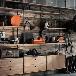 Cabinet con puertas correderas String, Fresno teñido de negro, 78x20 cm