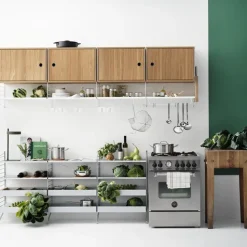 Cabinet con puertas correderas String, Fresno teñido de negro, 78x20 cm