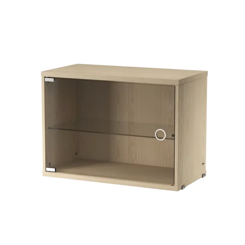 Cabinet vitrina con puertas correderas de cristal String, Fresno, 58x30 cm