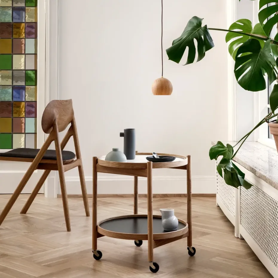 Carrito Bølling Tray Table model 50, Sunny, estructura de haya sin tratar