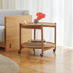 Carrito Bølling Tray Table model 60, Sunny, estructura de haya sin tratar