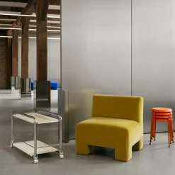 Carrito con ruedas Tension, Cromo-beige alfombra de cuero