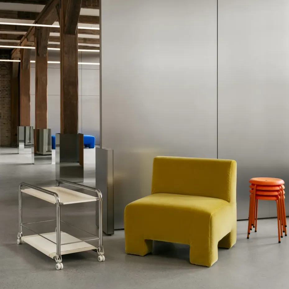 Carrito con ruedas Tension, Cromo-beige alfombra de cuero