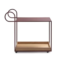 Carro con ruedas Julius, Rojo, bandeja de roble