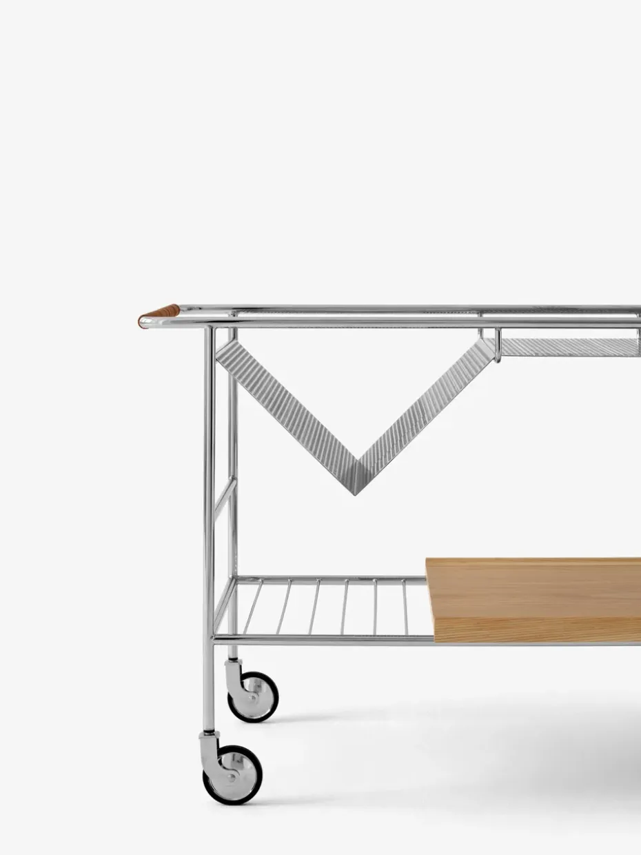 Carro de almacenaje Alima roble lacado, Cromo y roble lacado