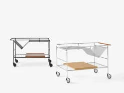 Carro de almacenaje Alima roble lacado, Cromo y roble lacado