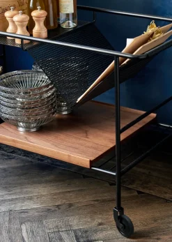 Carro de almacenaje Alima nogal lacado, Negro y nogal lacado