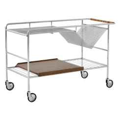 Carro de almacenaje Alima nogal lacado, Cromo y nogal lacado