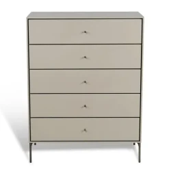 Cómoda Volt 5 cajones beige, Detalles en acero inoxidable